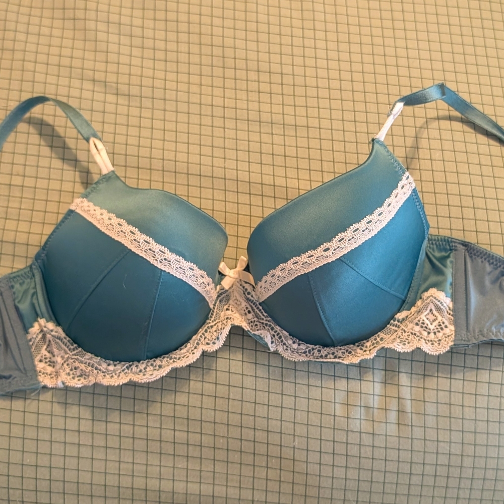 Elegant Blue Lace Trim Bra
